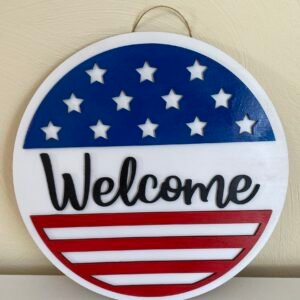 Patriotic American Flag Welcome Door Hanger