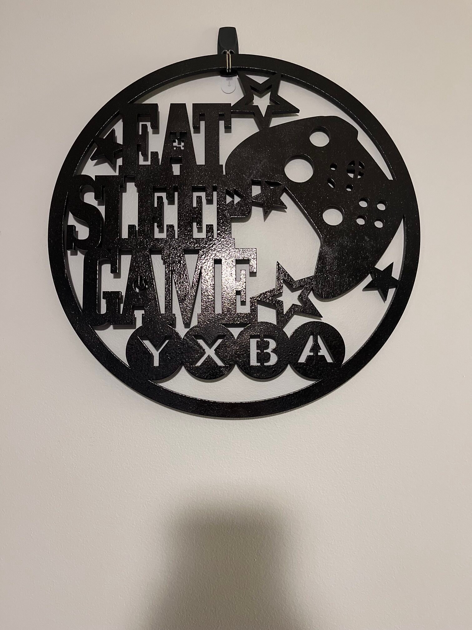 Personalized black gamer name wall sign with controller and stars