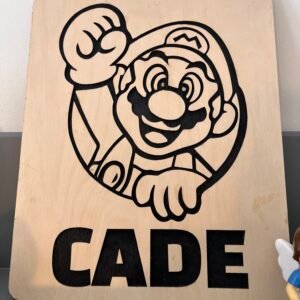 Personalized engraved video game character name sign on Baltic birch plywood