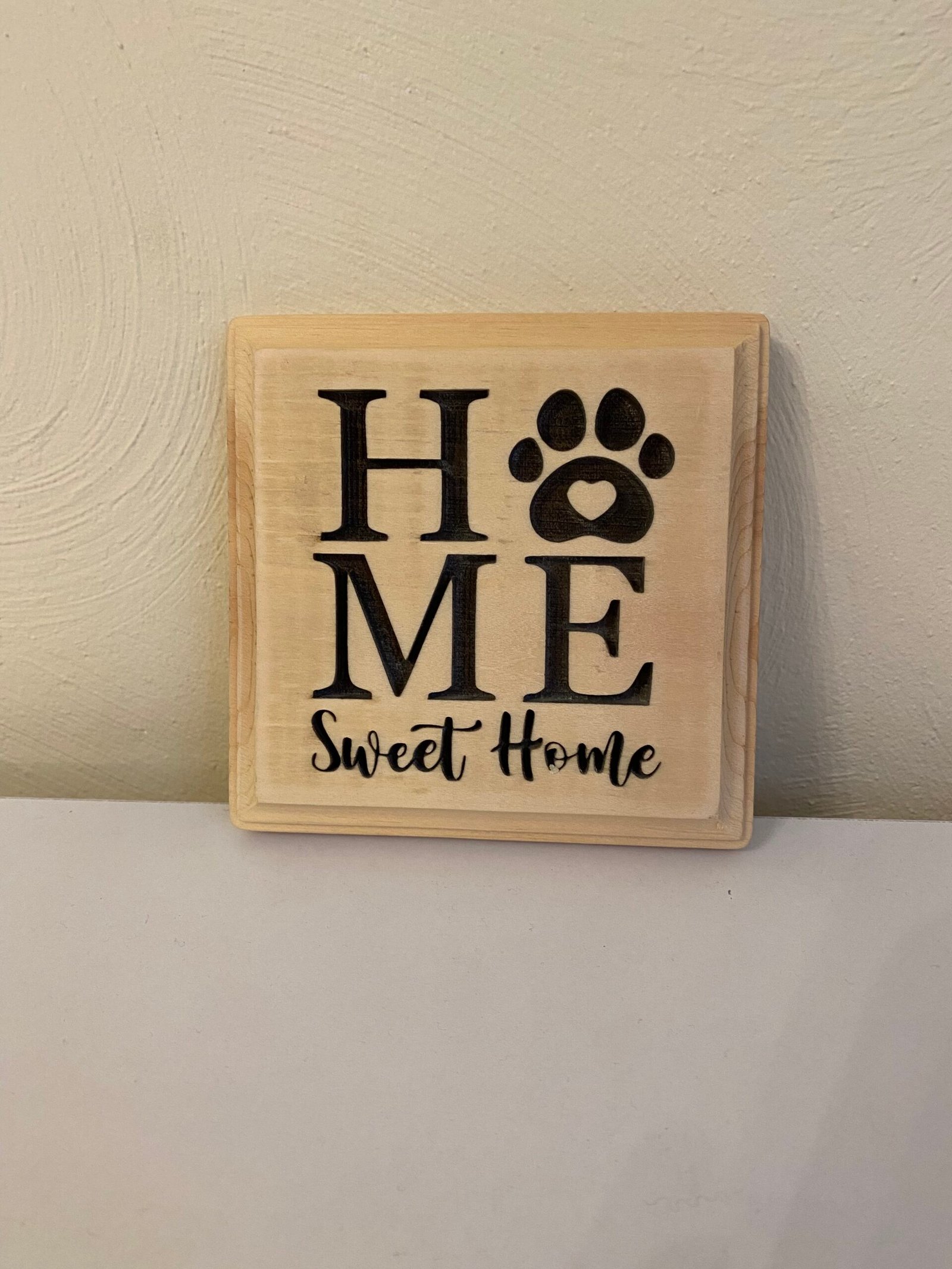 Home Sweet Home Paw Print Wood Engraving